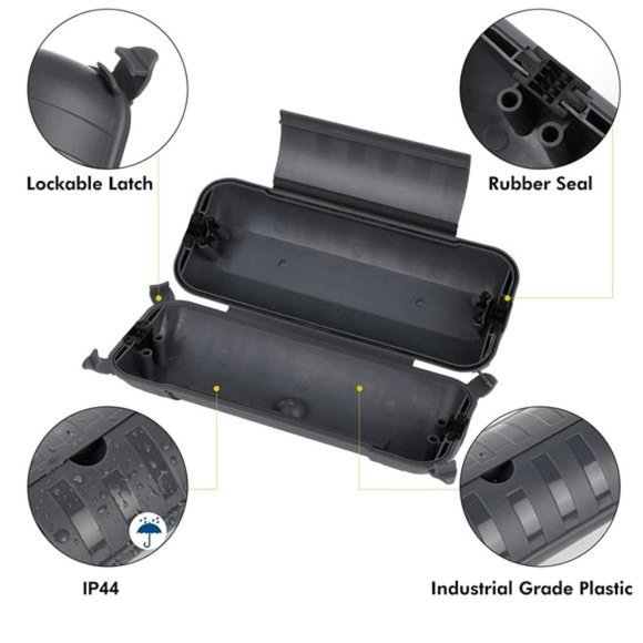 Outdoor IP44 Waterproof Electrical Box, Weatherproof Extension Cord Cover, Gray - Picture 3 of 7